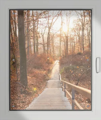 Produktbild von Wallario Lichtschutzbild, Dekorativer Sichtschutz Sonnenschutz 76 x 93 cm mit Motiv: Weg in den Sonnenuntergang - Verdunklung ohne Bohren