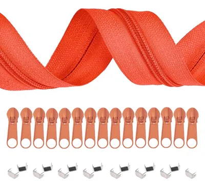 5m Endlos-Reißverschluss 3mm mit 10 Zippern und 15 Endstücke orange