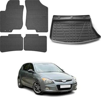 Immagine prodotto di Set di tappetini e rivestimenti per il bagagliaio per Hyundai i30 2007-2012 in gomma TPE nero 5x