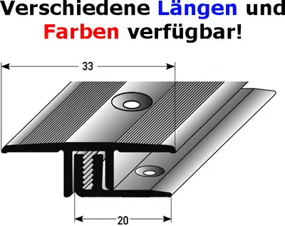 Produktbild von Übergangsprofil / Übergangsschiene Laminat, "Calgary" , Höhe 7 x15 mm, 33 mm breit, 2-teilig, Aluminium eloxiert, gebohrt-silber-900