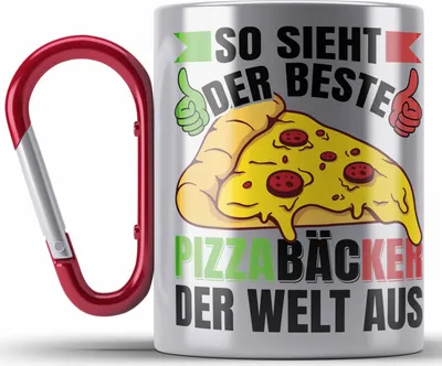 Produktbild von Trendation - Pizzabäcker Geschenk Edelstahl Tasse Karabiner Lustiger Spruch Geschenkidee Pizza-Bäcker (Rot)