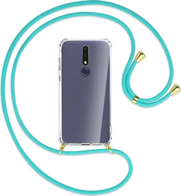 Produktbild von Handykette Backcover-Schutzhülle mit Band (Metall goldfarben) für Nokia 3.1 Plus - türkis