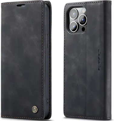 Obrázek produktu pro Pouzdro pro iPhone 14 Pro, RetroPolyuretanKožené Pouzdro s Funkcí Stojánku černé
