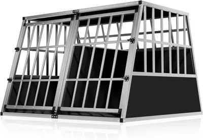 Image de Cage de transport pour chiens - Cage de voyage - Transport sécurisé - Portes verrouillables - 97x90x70 cm - Noir et argent