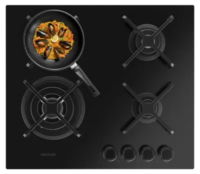 Immagine prodotto di Piano cottura a gas Cecotec 4 fuochi Bolero Squad G 4400S Nano Glass, 8kW, Nano Glass, griglie in ghisa, bruciatore WOK
