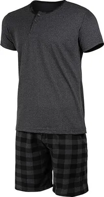 Produktbild von Schlafanzug Herren Kurz Pyjama aus Baumwolle Zweiteiliges Set Shorts T-Shirt Grau M