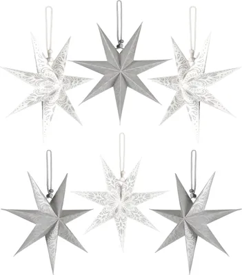 Produktbild von BRUBAKER 6 Papier Sterne Weihnachten - 20 cm Faltsterne - Großer Christbaumschmuck für Weihnachtsbaum und Fenster Weiß, Silber