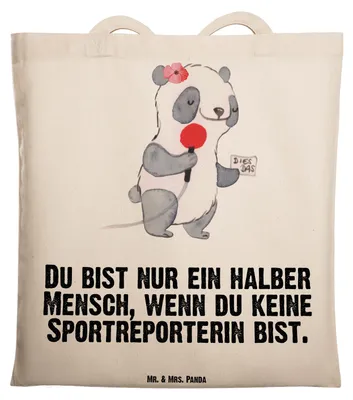 Produktbild von Mr. & Mrs. Panda Schultasche Sportreporterin Herz - Transparent - Geschenk, Shopping Tasche, Jutetasche, Tote Bag, Laptoptasche, Stoffbeutel, Jutebeutel