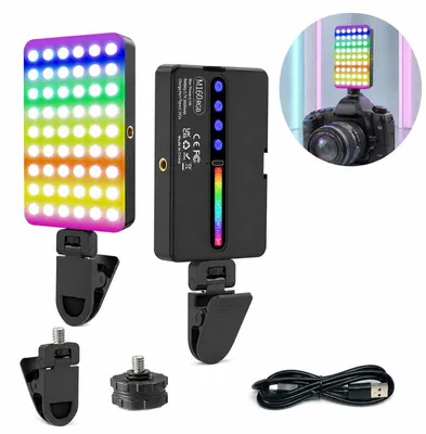 Produktbild von LED Kameraleuchte 6,5W 2700-6500K – 1800mAh, RGB, CRI 96+, Typ-C | Selfie & Vlog Lampe für Video & Streaming