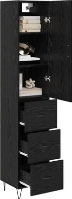 Image de vidaXL Buffet haut noir aspect chêne 34,5 x 34 x 90 cm en aggloméré