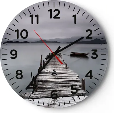 Produktbild von Wanduhr - Rund - Glasuhr - Brücke See - 30x30cm - Schleichendes Uhrwerk - Lautlos - zum Aufhängen bereit - Dekoration Modern - Wanddekoration aus Glas - C4AR30x30-3547