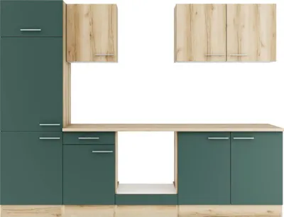 Produktbild von Optifit Küchenzeile ohne Geräte Livorno290/Savona405 270 cm wildeiche grün matt strukturiert zerlegt Variante reversibel