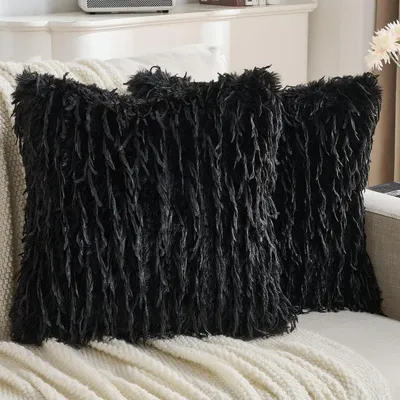 Produktbild von Künstliche Pelz Kissenbezüge 45x45 cm Schwarz 2er Set