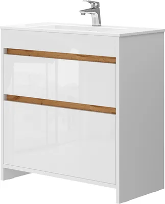 Obrázek produktu pro Koupelnový nábytek Vicco Detmold Bílý vysoký lesk/zlatý dub power 2 díly, základní skříňka 80 cm, Model 40060
