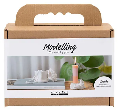 Produktbild von Creativ Company Mini-Hobbyset Modellieren, Kerzenständer mit Muscheln, gebrochenes Weiß, 1 Box