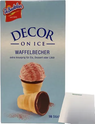 Produktbild von De Beukelaer Decor on Ice Waffelbecher extras Knusprig für Eis Dessert oder Likör 16 Stück (60g Packung) + usy Block