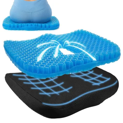 Produktbild von Gel-Sitzkissen 43 x 37 x 4 cm, ergonomisches Gelkissen mit Wabenstruktur für Bürostuhl, Auto, Büro und Zuhause – Blau
