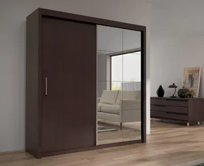 Produktbild von Krudox PES Kleiderschrank Wenge 203x216x62 cm Schiebetürenschrank mit Spiegel 4 Kleiderstangen Schlafzimmer