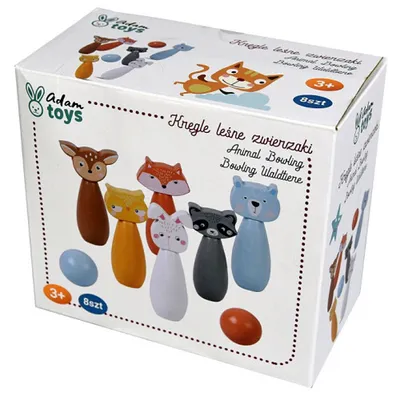 Produktbild von adam toys Kegelspiel für Kinder, 6 Kegel, 2 Bälle - Bowling-Set für Kinder, Waldtier-Figuren - Bemaltes Holz - Spielzeug ab 3 Jahre - Outdoor, Indoor - Kinderball, Geburtstag, Geschenk