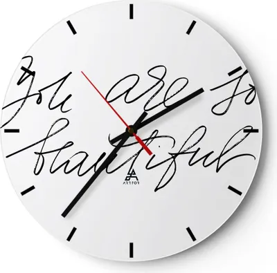Produktbild von Wanduhr - Rund - Glasuhr - Du bist so wunderschön - 40x40cm - Schleichendes Uhrwerk - Lautlos - zum Aufhängen bereit - Dekoration Modern - Wanddekoration aus Glas - C3AR40x40-4609