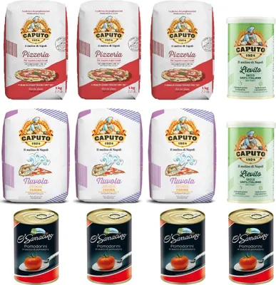 Produktbild von 3x Farina Molino Caputo Pizzeria Pizzamehl 1 kg + 3x Caputo Nuvola 1 kg + 2x Caputo Trockenhefe 100 g + 4x O'Sarracino Dosentomaten 400 g