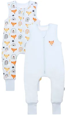Produktbild von TupTam Schlafsack mit Füßen – Ganzjahresschlafsack Baby 2.5 TOG aus Baumwolle, , Farbe: 2er Set Fuchs Regenbogen_ Grau Melange, Größe: 104-110