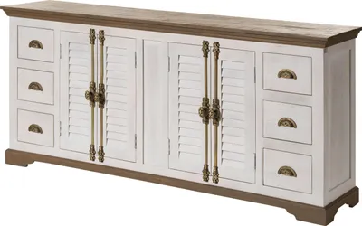 Image de MASSIVMOEBEL24 | Buffet TOULOUSE #117 Bois de Manguier Laqué Blanc - 200x45x90