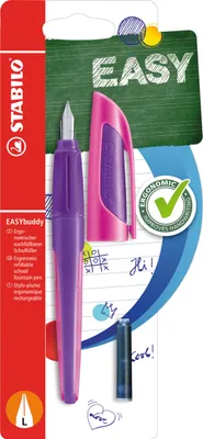 Produktbild von Schulfüller mit Linkshänder-Feder L - STABILO EASYbuddy in lila/magenta - Schreibfarbe blau (löschbar) - Einzelstift - inklusive Patrone