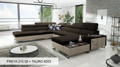 Produktbild von XXL Sofa Große Wohnlandschaft U-Form MELODIE X - BRAUN FREYA 210.08 + TAURO 8203