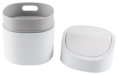 Immagine prodotto di Piccolo cestino da scrivania da 2 litri, in plastica, con coperchio a levetta, bianco, per scrivania