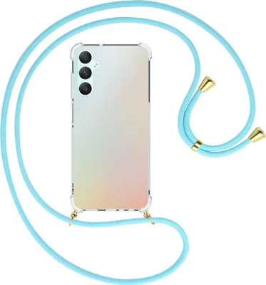 Produktbild von Handykette Backcover-Schutzhülle mit Band (Metall goldfarben) für Samsung Galaxy A05s (SM-A057) - himmelblau