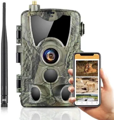 Productafbeelding van Wildcamera 4G APP, 120 MP 4K, wilddierencamera met simkaart, telefoonzendfoto, nachtzichtcamera 850nm IR LED, wildcamera met bewegingsmelder, nachtzicht, 120° detectiehoek, IP65 (HC801Pro)