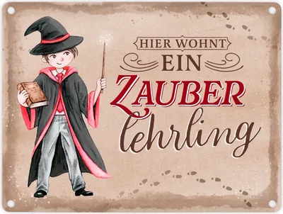 Produktbild von Zauberschüler Metallschild in 15x20 cm in rot mit Spruch Hier wohnt ein