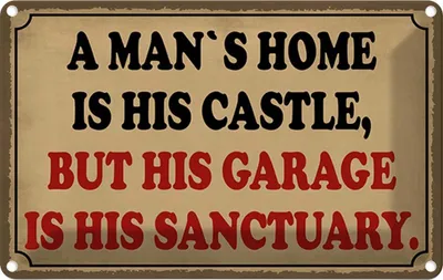 Produktbild von vianmo Blechschild 12x18 cm a man´s is his castle but garage