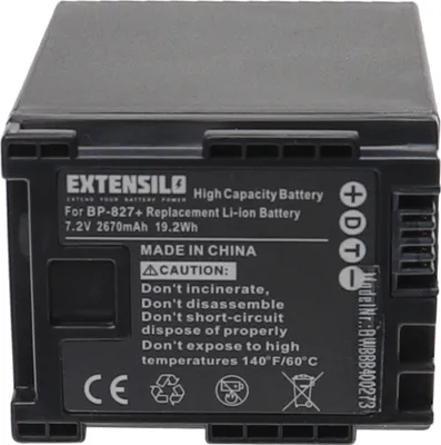 Produktbild von EXTENSILO Akku Ersatz für Canon BP-827, BP-820, BP-828, 2740B002 für Videokamera Camcorder (2670 mAh, 7,2 V, Li-Ion)