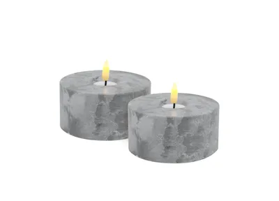 Produktbild von Candela Lights LED Kerzen 2er Set Ø10x5cm Betonoptik mit Timerfunktion Flammenlose flackernde LED-Kerze