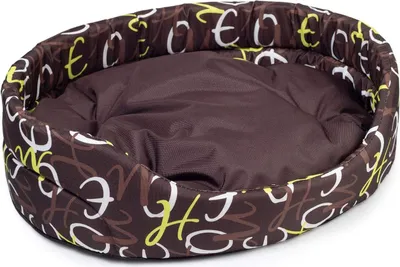 Obrázok produktu pre Pelech pre psa | Oválny vankúš pre psov alebo mačky s vankúšom | Umývateľný polyester S: 46 x 40 cm, hnedý so vzorom