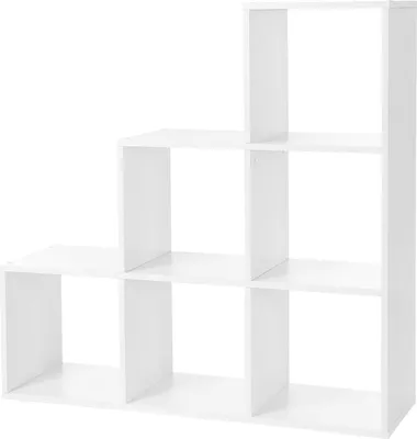 Immagine prodotto di VASAGLE Libreria a scalare con 6 scomparti, 6 cubi, espositore in legno, scaffale indipendente, divisorio, 97,5 x 97,5 x 29 cm, bianco