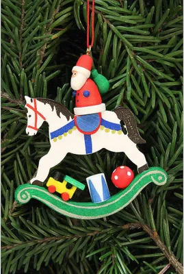 Produktbild von Christbaumschmuck Weihnachtsmann auf Schaukelpferd (6,8x7,1cm) von Christian Ulbricht