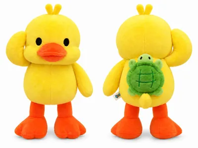 Produktbild von Plüschente Kuscheltier mit Schildkröten-Rucksack gelb 40 cm, KI-generiertes Bild