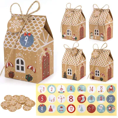 Adventskalenderboxen, 24 Stück, Kraftpapier, 4 Designs, DIY