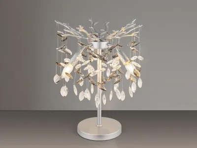 Produktbild von Ausgefallene große Tischlampe Silber mit Kristall 2-farbig, Nachttischlampe 50cm