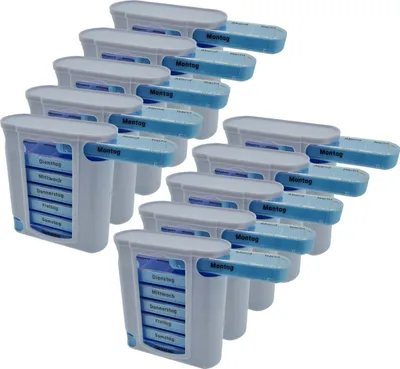 Produktbild von Wochen-Pillendose 10er Set für 7 Tage mit 4 Fächern pro Tag – Ideal für die Medikamentenorganisation, 10 Stück Grau