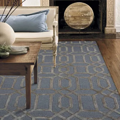 Produktbild von Vegas Teppich Art-Deco-Stil Hellblau 153x244 cm handgetuftet Florhöhe 1,2 cm