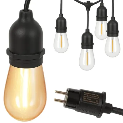 Produktbild von Lichterkette Außen Gartenlichter LED Girlande 15 LED E27 5 m warmweiß IP44 Garten Balkon Terrasse