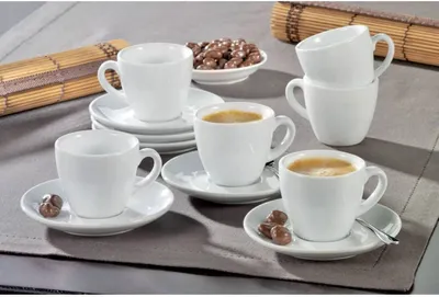 Produktbild von Esmeyer 6 Espresso-Tassen 0,10 ltr mit Untertasse - aus weißem, schweren Porzellan Form BISTRO , 433-214