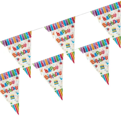 Produktbild von Papstar Wimpelkette bunt Happy Birthday Wetterfest 4m lang