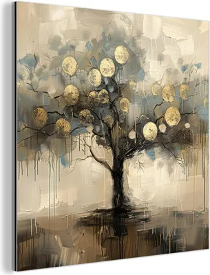 Produktbild von MuchoWow Wanddekoration Metall Metallbild Wandkunst 20x20 cm Beige - Abstrakt - Baum - Gold MuchoWow Aluminium Gemälde - Alu Dibond Bilder