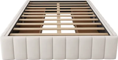Produktbild von Flieks Polsterbett 140x200cm ohne Kopfteil, Stauraumbett Jugendbett mit 4 Schubladen, Doppelbett Holzbett Funktionsbett mit Lattenrost, Samt, Beige