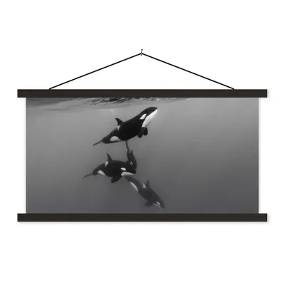Produktbild von MuchoWow® Textilposter Orca - Wasser - Schwarz - Weiß 120x60 cm mit schwarzem Rahmen - Dekoration Schlafzimmer